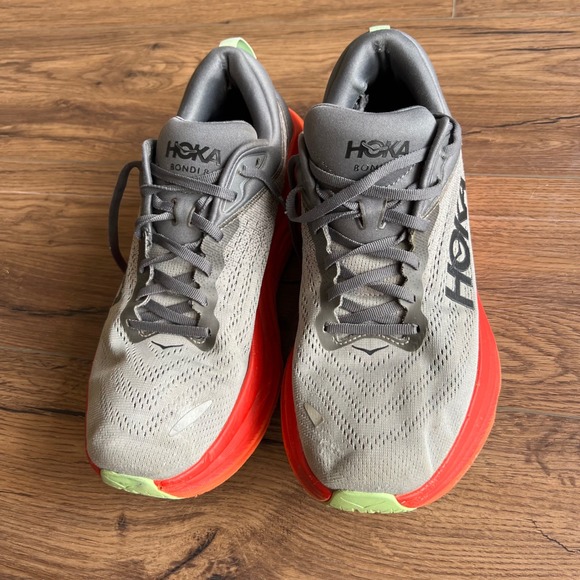 Hoka Bondi 8 Mens 10.5D Castlerock Flame Grey Orange Running Shoes 1123202 CFLM - Picture 2 of 8